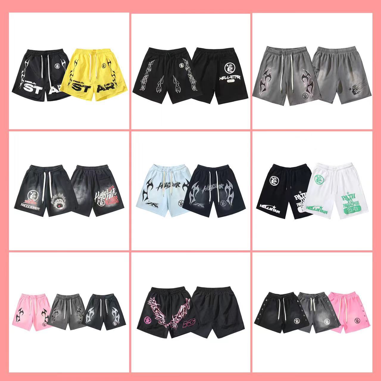 2024 summer new style washed and distressed casual shorts flame print trendy brand Hell Star men's quarter pants