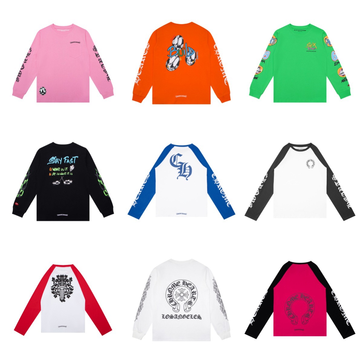 Cross-border Chrome Heart high-quality double yarn pure cotton men's and women's printed long-sleeved T-shirt